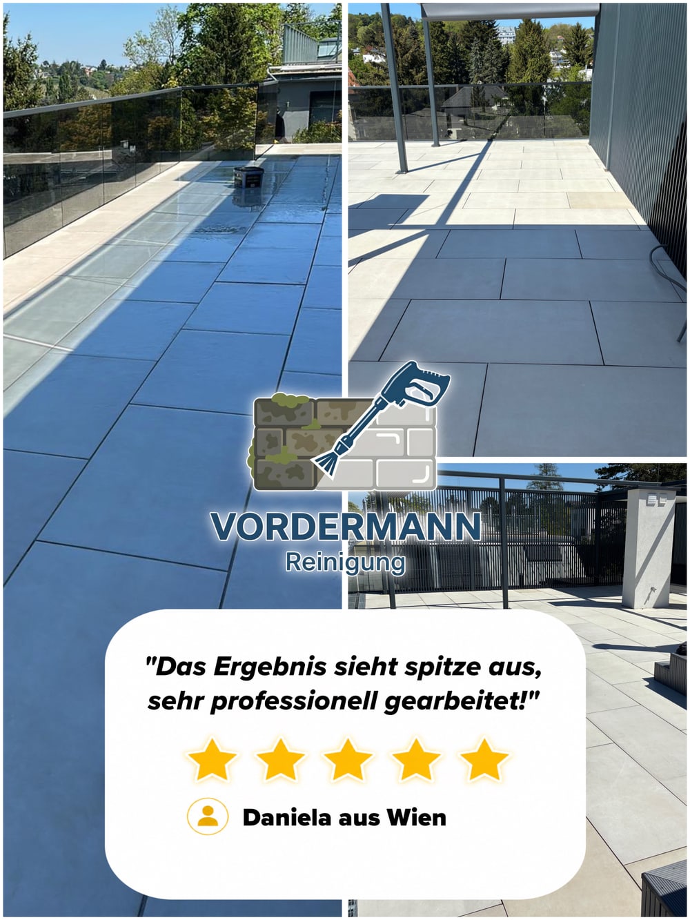 Fünf-Sterne-Bewertung von Daniela zur Dachterrassen-Reinigung